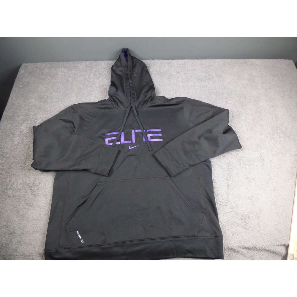 Nike Elite Therma-FIT Hoodie Mens XL Black Purple Basketball Pullover Sweatshirt